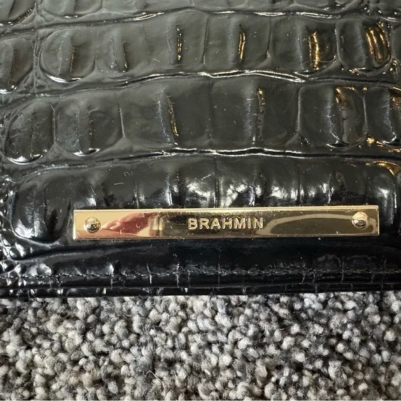 BRAHMIN Ady Slim Wallet Croc Embossed Continental Leather Black Melbourne $145 - Picture 3 of 13